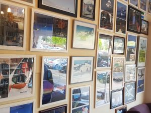 various aviation photographs on a wall